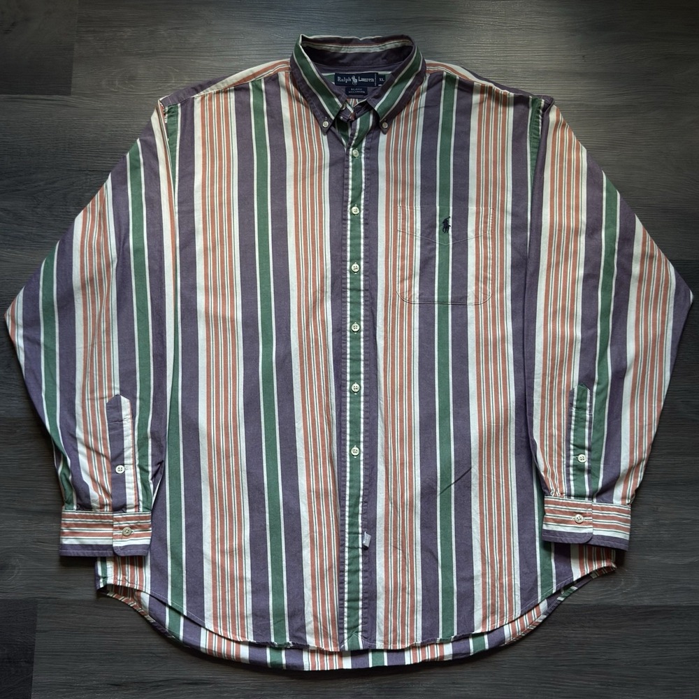 Vintage Polo Ralph Lauren Blaire Striped Oxford Shirt Mens XL Colorful Preppy
